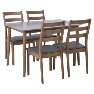 Beliani Dining Set Dark Solid Wood Grey Top Faux Leather Seats 4 Seater 118 x 77 cm Material:Rubberwood Size:xx