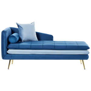 Beliani Chaise Lounge Blue Velvet Left Hand Tufted Buttoned Thickly Padded with Cushions Left Hand Living Room Furniture Material:Velvet Size:79x72x160