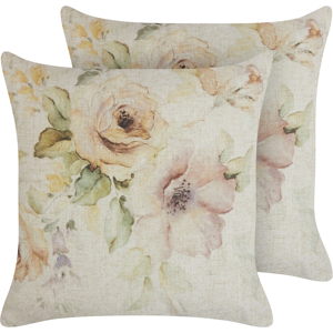 Beliani Set of 2 Decorative Cushions Beige Multicolour Floral Pattern 45 x 45 cm  Vintage Boho Decor Accessories Material:Polyester Size:45x12x45