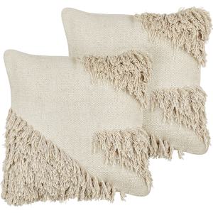 Beliani Set of 2 Cushions Beige Cotton 45 x 45 cm Throw Pillows Decorative Soft Filling Accessories Living Room Bedroom Material:Cotton Size:45x10x45