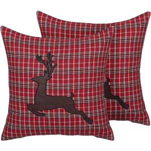 Beliani Set of 2 Decorative Cushions Red Reindeer Print 45 x 45 cm Modern Decor Accessories Christmas Material:Polyester Size:45x12x45