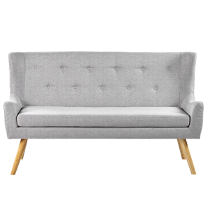 Beliani Kitchen Sofa Grey Polyester Fabric Upholstery 2-Seater Wingback Tufted Light Wood Legs Material:Polyester Size:60x95x160