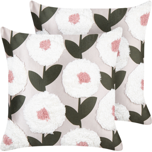 Beliani Set of 2 Decorative Cushions Pink Cotton 45 x 45 cm Floral Pattern Removable Cover Modern Décor Accessories Bedroom Living Room Material:Cotton Size:45x4x45