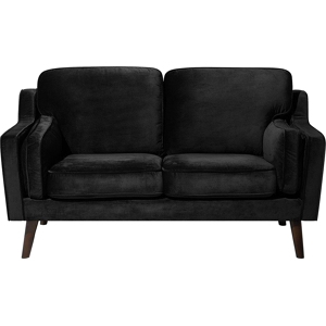 Beliani Sofa Black 2 Seater Velvet Oak Wood Legs Classic Mid-Century Living Room Material:Velvet Size:83x85x150