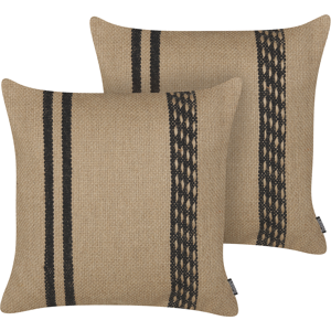 Beliani Set of 2 Decorative Cushions Beige and Black Jute 45 x 45 cm Woven Removable with Zipper Boho Decor Accessories Material:Jute Size:45x10x45