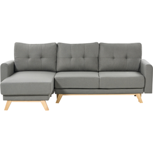 Beliani Right Corner Sofa Grey Fabric Upholstered with Sleeper Function Pull Out Cushioned Back Wooden Legs Material:Polyester Size:142x95x240