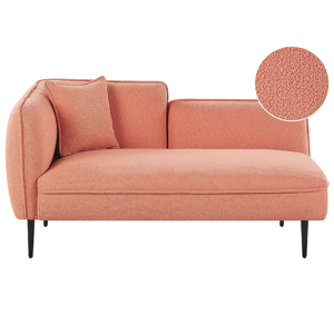 Beliani Chaise Lounge Peach Pink Boucle Fabric Metal Legs Left Hand with Cushion Modern Design Material:Boucle Size:77x74x138