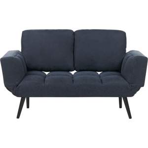 Beliani Fabric Sofa Bed Dark Blue Loveseat Adjustable Armrests Living Room Guest Bed Minimalist  Material:Polyester Size:75x90x158/178/183