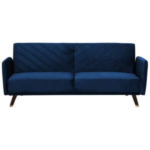 Beliani Sofa Bed Navy Blue Velvet Fabric Modern Living Room 3 Seater Wooden Legs Track Arm Material:Velvet Size:95x87x200