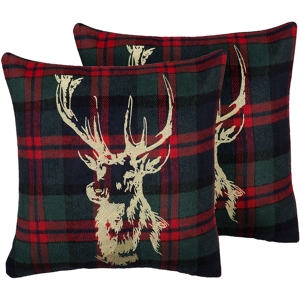 Beliani Set of 2 Decorative Cushions Green and Red Reindeer Print 45 x 45 cm Modern Decor Accessories Christmas Material:Polyester Size:45x12x45