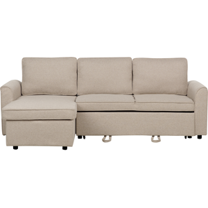 Beliani Corner Sofa Bed Beige Fabric Upholstered Right Hand Orientation with Storage Bed Material:Polyester Size:145x84x228