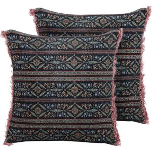 Beliani Set of 2 Decorative Cushions Multicolour Cotton 45 x 45 cm Velvet Flower Motif Fringed Modern Glamour Decor Material:Velvet Size:45x10x45