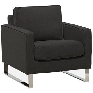 Beliani Armchair Graphite Grey Fabric Sled Silver Legs Modern Living Room Material:Polyester Size:82x82x76