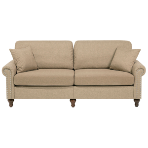Beliani 3 Seater Sofa Sand Beige Fabric Chesterfield Style Low Back Material:Polyester Size:76x84x195