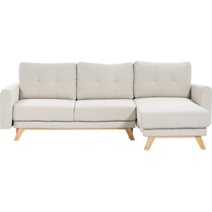 Beliani Left Corner Sofa Beige Fabric Upholstered with Sleeper Function Pull Out Cushioned Back Wooden Legs Material:Polyester Size:142x95x240