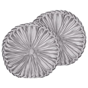 Beliani Set of 2 Decorative Cushions Grey Fabric with Pleats Round 40 cm Minimalist Modern Decor Accessories Material:Velvet Size:40x10x40