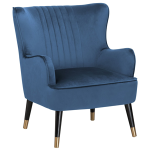 Beliani Wingback Chair Blue Velvet Upholstered Black Legs Channel Back Glamorous Design Material:Velvet Size:77x89x74