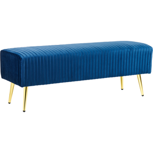 Beliani Bench Blue Velvet Upholstered Gold Metal Legs 118 x 40 cm Glamour Living Room Bedroom Hallway Material:Velvet Size:40x42x118