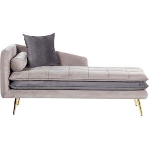 Beliani Chaise Lounge Beige and Grey Velvet Left Hand Tufted Buttoned Thickly Padded with Cushions Left Hand Living Room Furniture Material:Velvet Size:79x72x160