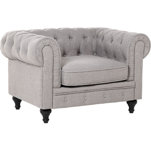 Beliani Chesterfield Armchair Light Grey Upholstery Dark Wood Legs Contemporary Material:Polyester Size:75x70x110