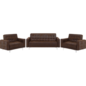 Beliani Living Room Set Brown Faux Leather Tufted 3 Seater Sofa Bed 2 Reclining Armchairs Modern 3-Piece Suite Material:Faux Leather Size:xx