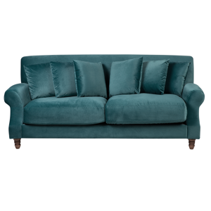 Beliani Sofa with 6 Pillows Blue Velvet Upholstery Light Wood Legs 3 Seater Material:Velvet Size:102x82x186