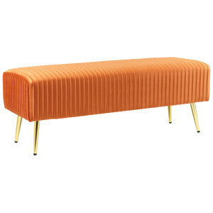 Beliani Bench Orange Velvet Upholstered Gold Metal Legs 118 x 40 cm Glamour Living Room Bedroom Hallway Material:Velvet Size:40x42x118