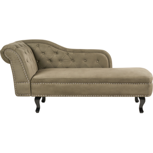 Beliani Chaise Lounge Olive Green Velvet Upholstery Left Hand Buttoned Nailheads Chesterfield Style Living Room Furniture Material:Velvet Size:65x79x169