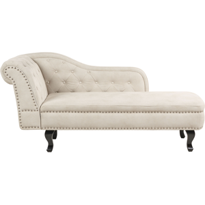 Beliani Chaise Lounge Light Beige Velvet Upholstery Left Hand Buttoned Nailheads Chesterfield Style Living Room Furniture Material:Velvet Size:65x79x169