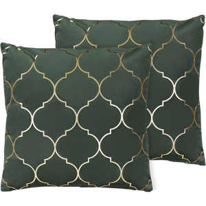 Beliani Set of 2 Decorative Cushions Green Velvet 45 x 45 cm Quatrefoil Pattern Foil Print Moroccan Clover Glamour Material:Velvet Size:45x12x45