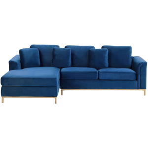 Beliani Corner Sofa Blue Velvet Upholstered L-shaped Right Hand Orientation Material:Velvet Size:151x64x270