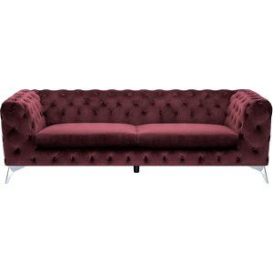 Beliani 3 Seater Sofa Dark Red Velvet Chesterfield Style Low Back Material:Velvet Size:85x70x224