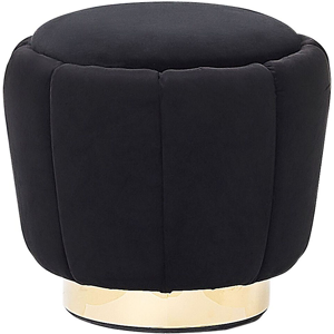 Beliani Pouffe Black Velvet Upholstery Golden Base ø 43 x 37 cm Footstool Glamorous Material:Velvet Size:43x37x43