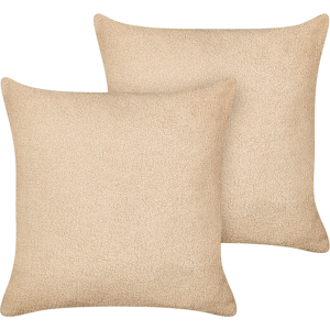 Beliani Set of 2 Decorative Cushions Sand Beige Boucle 45 x 45 cm Woven Removable with Zipper Boho Decor Accessories Material:Boucle Size:45x4x45