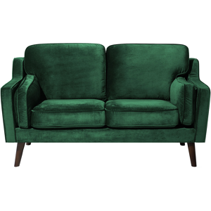 Beliani Sofa Green 2 Seater Velvet Oak Wood Legs Classic Mid-Century Living Room Material:Velvet Size:83x85x150