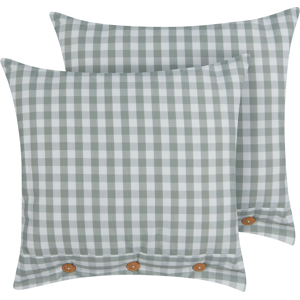 Beliani Set of 2 Decorative Cushions Green and White Chequered Pattern 45 x 45 cm Buttons Modern Décor Accessories Bedroom Living Room Material:Polyester Size:45x12x45