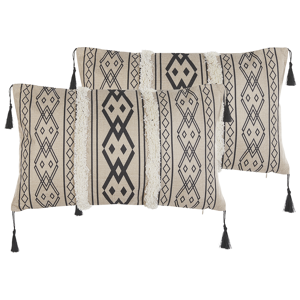 Beliani Set of 2 Cushions Beige and Black Polyester Cover 30 x 50 cm Decorative Pillows Geometric Pattern Material:Polyester Size:50x7x30