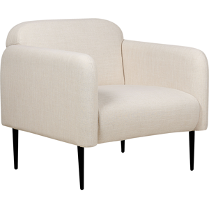 Beliani Armchair Beige and Black Linen Fabric Metal Legs 83 x 74 x 77 cm Tub Chair Upholstered Soft Retro Art Decor Style Living Room Material:Linen Size:74x77x83