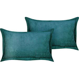 Beliani Set of 2 Teal Decorative Pillows Corduroy 47 x 27 cm Modern Traditional Living Room Bedroom Cushions Material:Corduroy Size:27x7x47