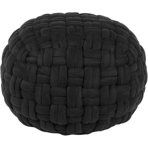 Beliani Pouffe Black Velvet Basket Weave Handmade Round 45 x 35 cm EPS Filling Footstool Ottoman Material:Velvet Size:45x35x45