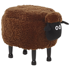Beliani Kids Animal Stool Brown Faux Fur Footstool with Storage Wooden Legs Children Seat  Material:Polyester Size:35x40x55