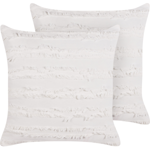 Beliani Set of 2 Decorative Cushions White Cotton Solid Pattern 45 x 45 cm Removable Cover Modern Décor Accessories Bedroom Living Room Material:Cotton Size:45x12x45