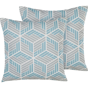 Beliani Set of 2 Garden Cushions Grey and Blue Polyester Square 45 cm 3D Effect Geometric Pattern Modern Design Material:Polyester Size:45x12x45