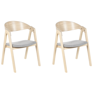 Beliani Set of 2 Dining Chairs Light Wood and Grey Plywood Polyester Fabric Rubberwood Legs Retro Traditional Style Material:Polyester Size:44x79x56