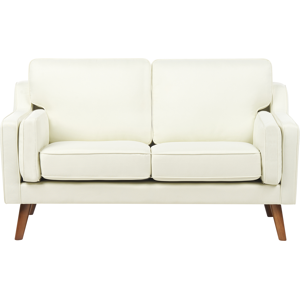 Beliani 2 Seater Sofa Off-White Fabric Oak Wood Legs Classic Mid-Century Living Room Material:Polyester Size:83x85x150