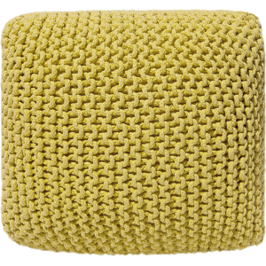 Beliani Pouf Ottoman Yellow Knitted Cotton EPS Beads Filling Square Small Footstool 50 x 50 cm Material:Cotton Size:50x31x50