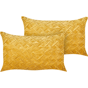 Beliani Set of 2 Decorative Cushions Yellow Velvet 30 x 50 cm Square Modern Traditional Living Room Bedroom Pillows Material:Velvet Size:50x7x30