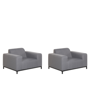 Beliani Set of 2 Garden Armchairs Grey Fabric Upholstery Black Aluminium Legs Indoor Outdoor Furniture Weather Resistant Outdoor Material:Polyester Size:84x68x105