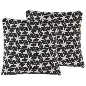 Beliani Set of 2 Scatter Cushions Black And White Cotton 45 x 45 cm  Removable Cases with Polyester Filling  Material:Cotton Size:45x12x45