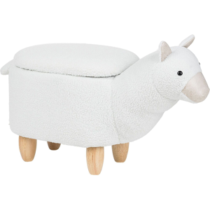 Beliani Animal Alpaca Children Stool White Polyester Fabric Upholstered Wooden Legs Storage Function Nursery Footstool Material:Polyester Size:30x45x65